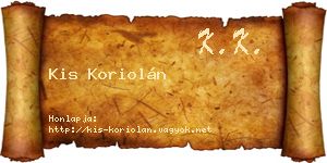 Kis Koriolán névjegykártya